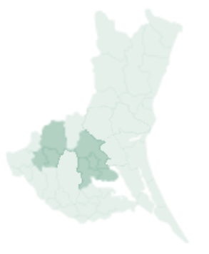 県内での梨の主な産地の地図