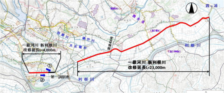 新利根川改修事業位置図